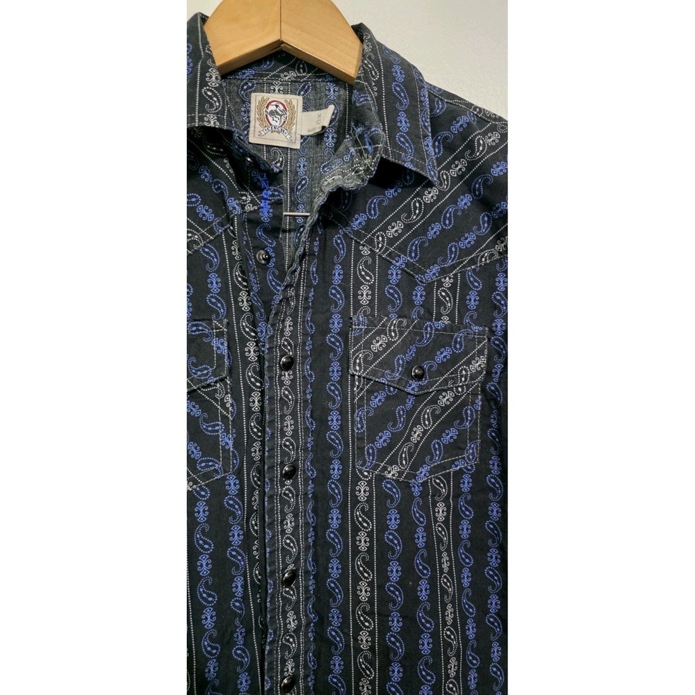 Cinch Western Shirt Boys M 10 Blue Black‎ Paisley Button-Up Long Sleeve Cowboy